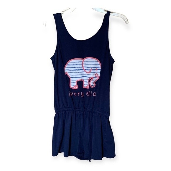 Ivory Ella Blue Sleeveless V-Neck Romper with Elastic Waist and Tie - Size Med - Picture 2 of 7